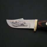 Bear Damascus Hunting Knife With Scabbard