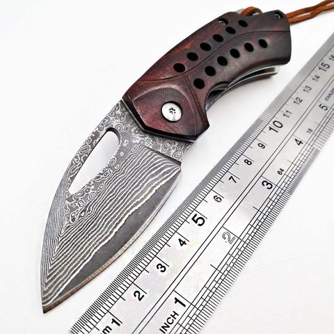 Handmade Folding Knife Damascus D2 Blade Wood Handle Camping Hunting Knife Tactical Fruit Pocket Mini Knives EDC Survival Tools